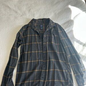 GAP Gray Plaid Shirt with Yellow Windowpane